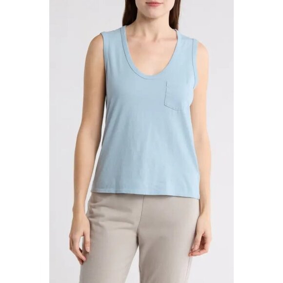 James Perse Womens V-Neck Cotton Tank Azure Blue SZ 2 (Fits like 4-6) NEW $95 - Picture 1 of 3